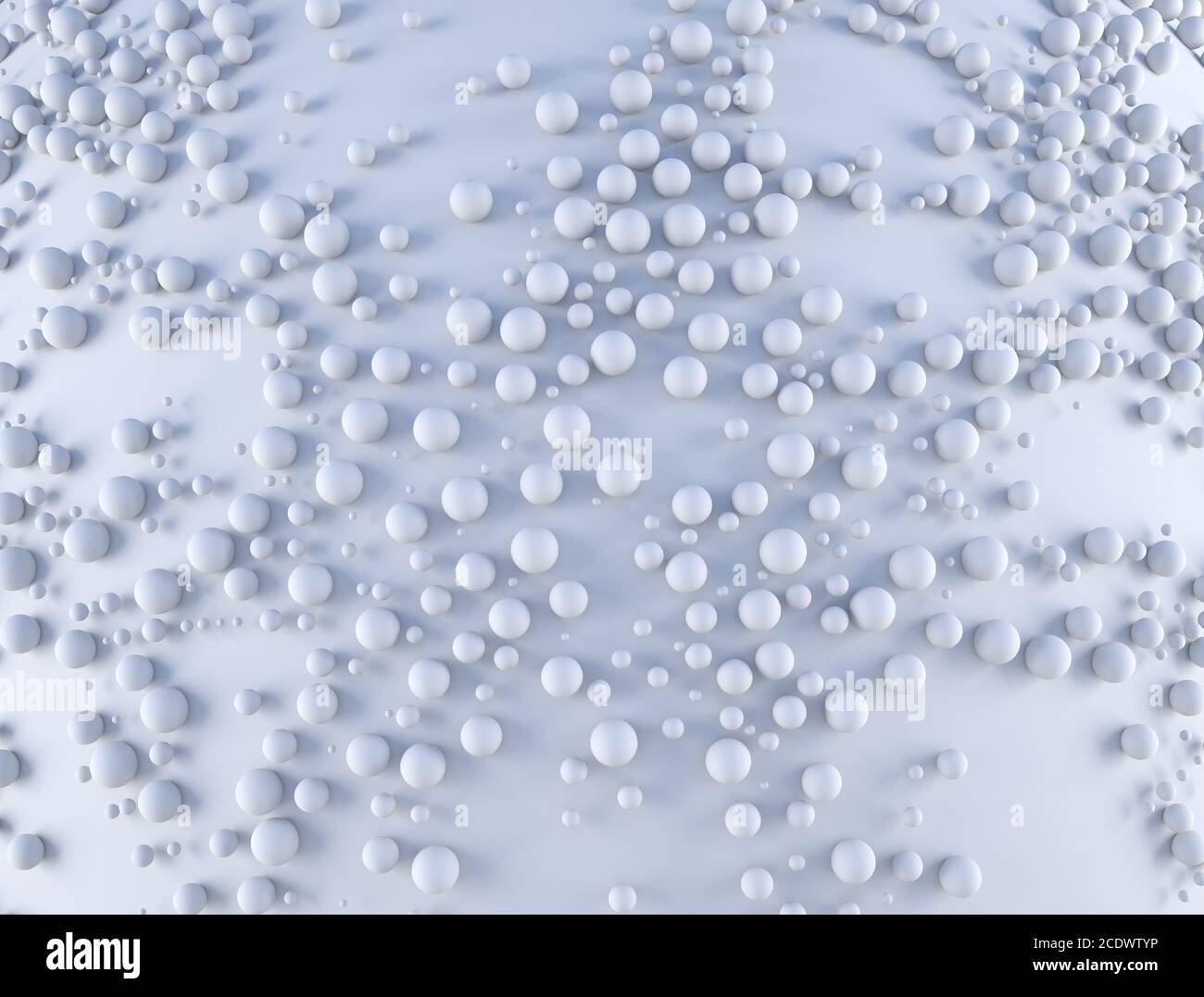 Zusammenfassung Hintergrund mit einer Menge Kugeln mit zufälligen Skala auf der weißen Fläche. 3D-Rendering Illustration Stockfoto