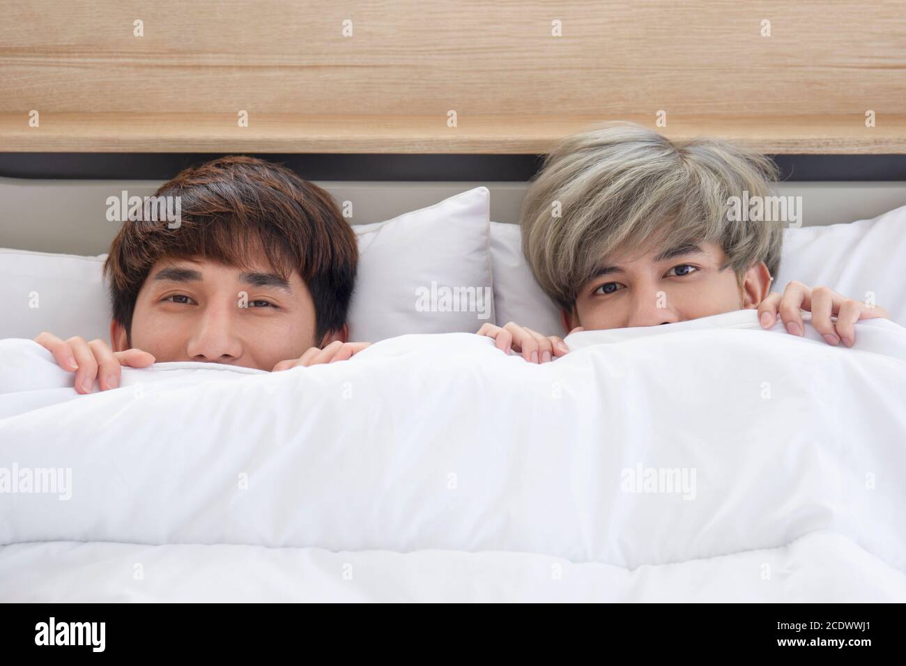 LGBT Konzept Gay Paare lieben asiatische Männer im Bett. Stockfoto