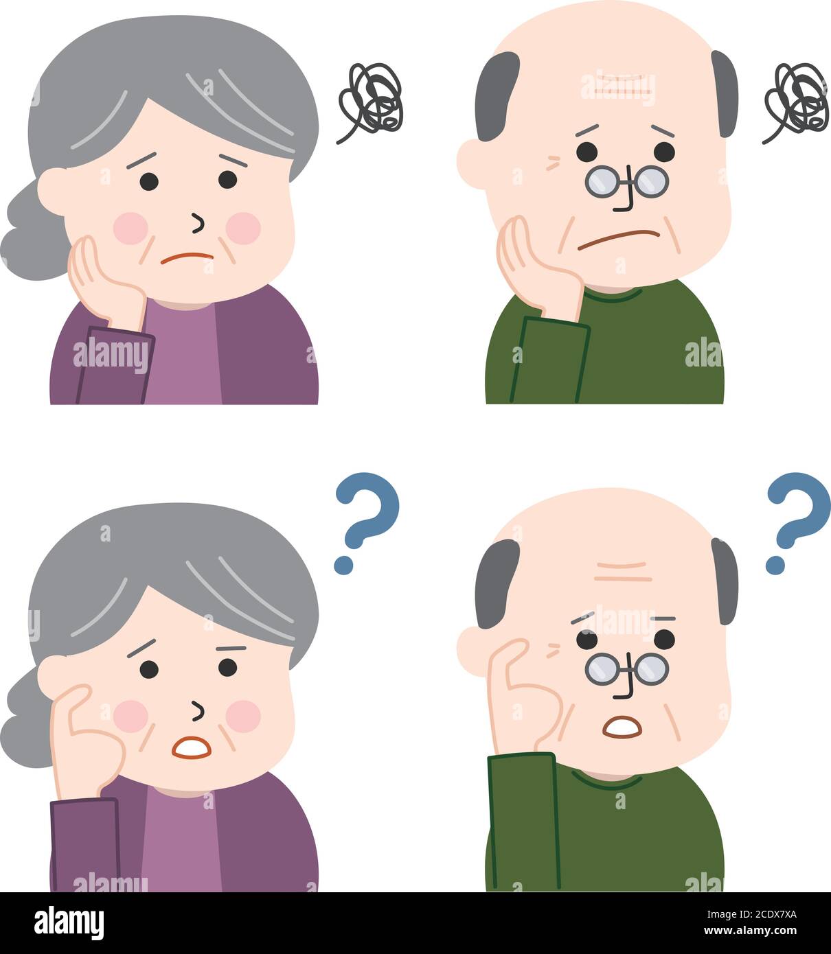 Besorgt älteren Mann und Frau. Vektorgrafik isoliert auf weißem Hintergrund. Stock Vektor