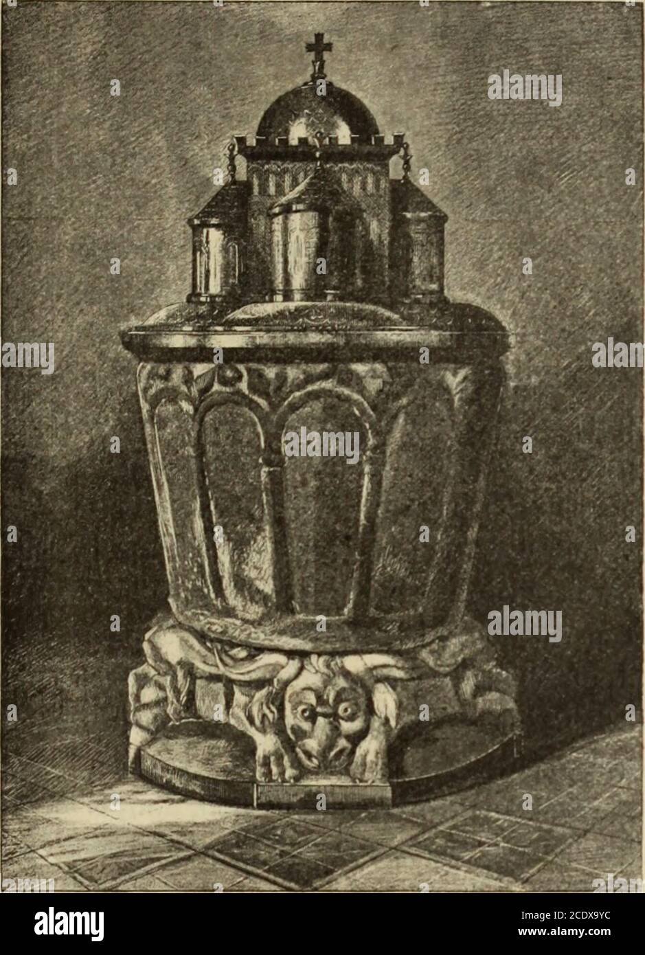 . Église Notre-Dame de Verneuil : son histoire, sa monographie . s à arêtes vives. » Rien de plus simple que ce Plan primitif, et, malgré les embel- (i) Notes sur Notre-Dame de Verneuil. Lissements et les adjonctions du xve et du xvie siècles, nous nepouvons nous empêcher de le regreter. Nous aurions une égliseplus, simple, il est vrai, Mais complète dans son Genre, ce qui serencontre rare-ment. Il ne nous res-te rien de lameu-blement et desornements de cespremers jours,sinon une statueen bois qui re-présente la sainteVierge au pied dela croix. Nous laconservons reli-gieusement à lasacristi Stockfoto