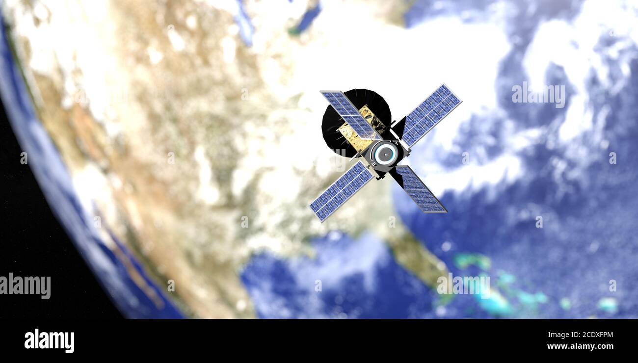Mikrosatellit namens CUBESAT 3D Illustration Stockfoto
