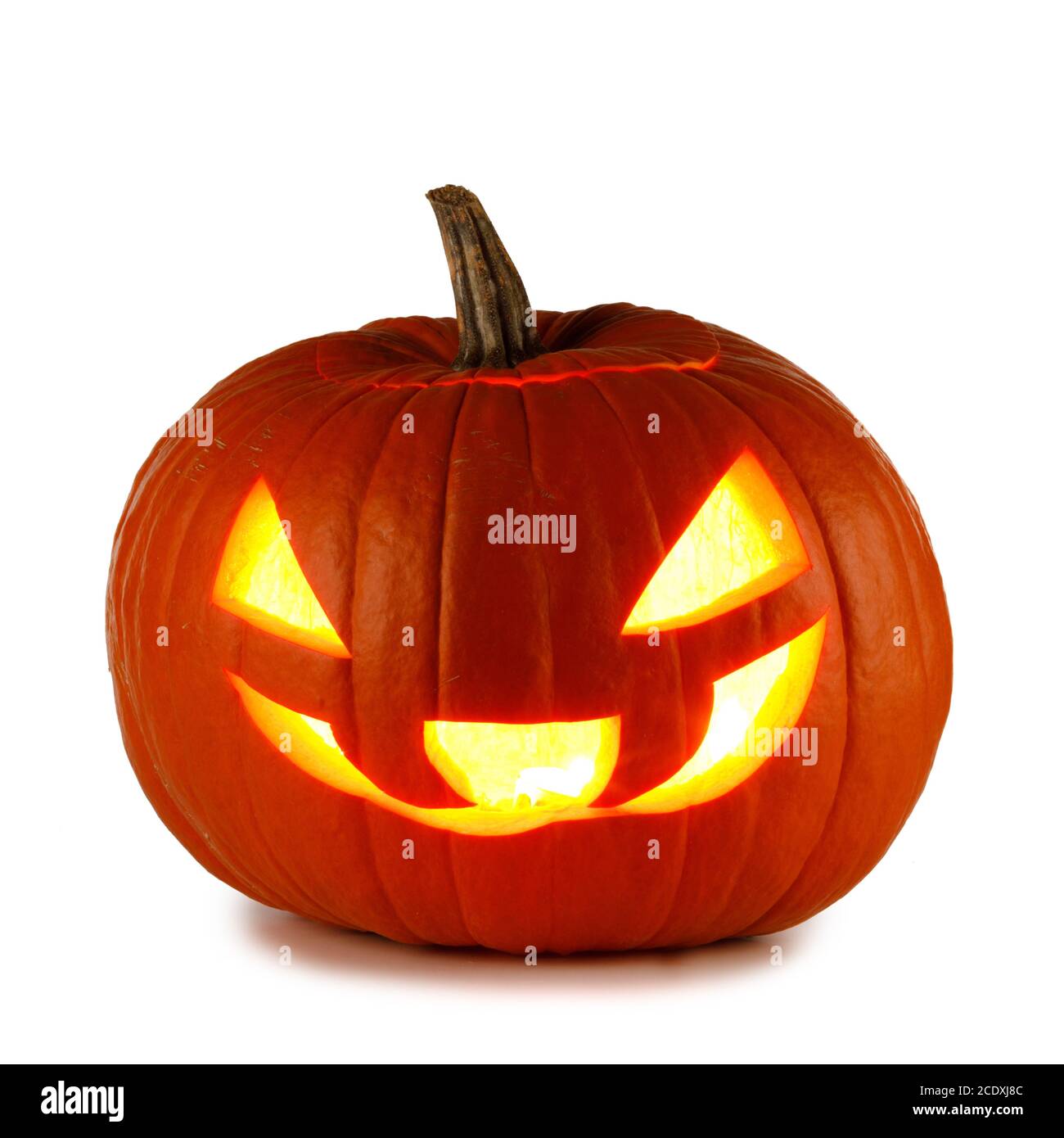 Glühender Vampir Halloween Kürbis isoliert auf weißem Hintergrund Stockfoto