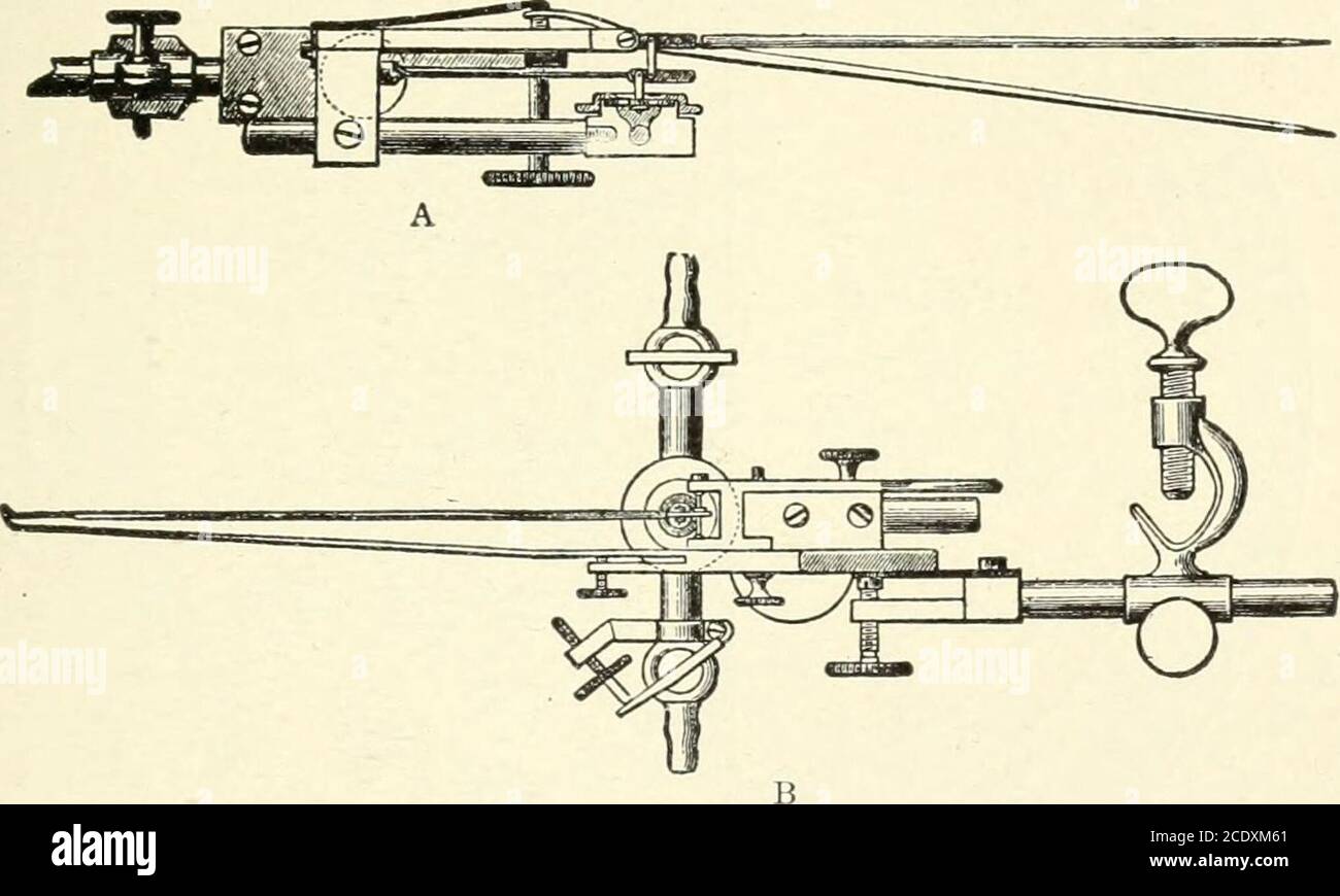 . Kirkes' Physiologie-Handbuch . ein Stahldraht oder -Streifen folgt dem Hookes-Gesetz, wobei die Torsion proportional zur Verdrehkraft ist, die Bewegungen des Hebelpunktes proportional zur Kraft, mit der das Stahlband verdreht wird Mit anderen Worten zu den Drücke, die auf den Kolben wirken, B. um die sehr variierenden ventrikulären andaurikulären Drücke zufriedenstellend erfassen zu können, passt sich die Torsionsbeständigkeit eines Stahlbandes sehr gut an. Dieser Widerstand kann auf zwei Arten variiert werden, indem man ein oder mehrere Stahlbandstücke verwendet oder verschiedene Steinbänder verwendet Stockfoto