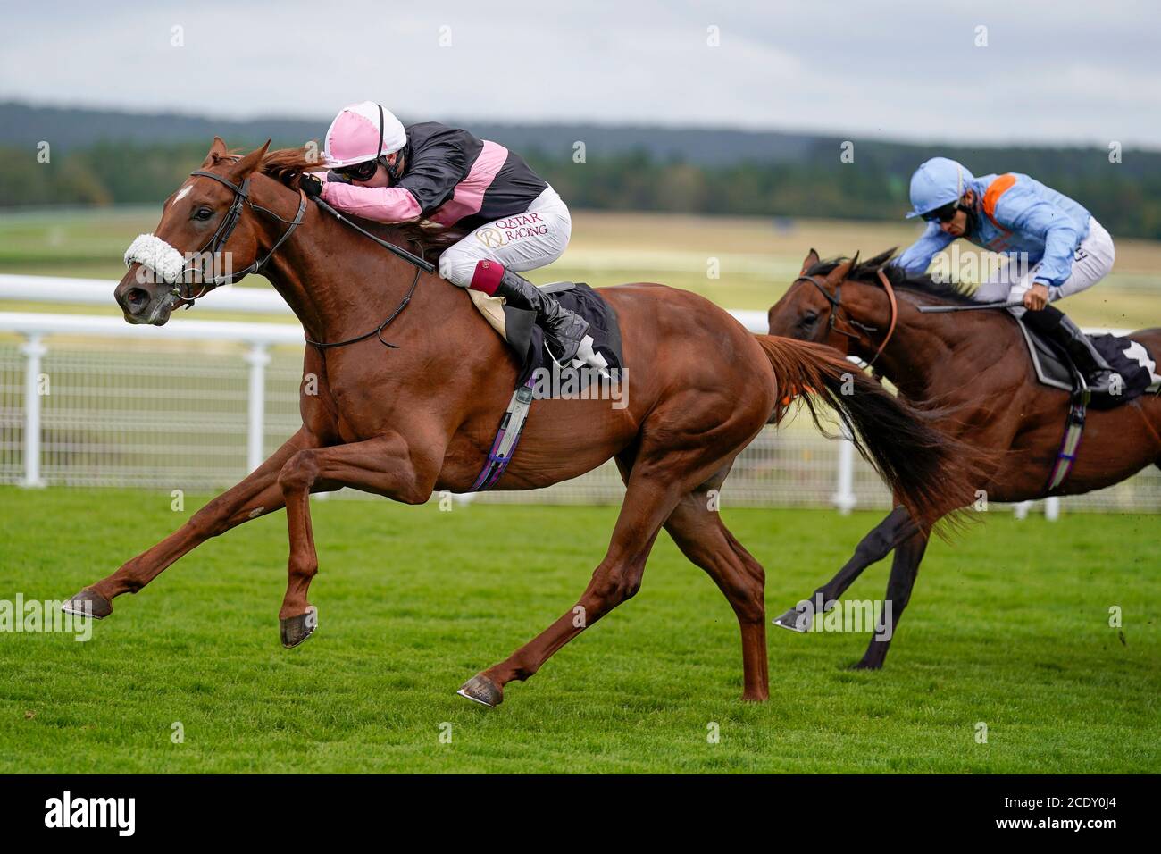 Classic Lord geritten von Jockey Oisin Murphy (links) auf dem Weg zum Gewinn der Ladbrokes Watch Racing Online für Free Maiden Auction Stakes auf Goodwood Racecourse, Chichester. Stockfoto