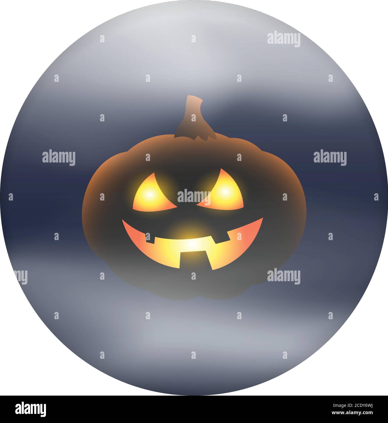 Gruselig glühenden Kürbis Jack auf einem dunklen nebligen Hintergrund isoliert. Frohe Halloween. Stock Vektor