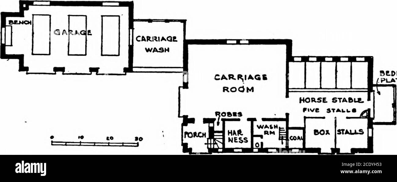 . Moderne Bauernhöfe : Vorschläge für die am meisten genehmigten Möglichkeiten der Gestaltung der Kuhstall, Molkerei, Pferdestall, Heuschuppen, Sheepcote, Schweinerei, Gülle, Hühnerhaus, Wurzelkeller, Eishaus und andere Gebäude der Farm-Gruppe, auf praktische, sanitäre und künstlerische Linien . Alfred Hopkins, ArchitectFIG. 55 – FÜR DEN VERSTORBENEN HUGH J. CHISOLM, ESQ, WURDE EIN FARMSTALL IN GREENWICH, CONN., vorgeschlagen. Tractive an diesem Ende, der Punkt der Annäherung, und bietet Platz für eine Werkbank und einen Schrank für Werkzeuge. In der zweiten 172 MODERNEN BAUERNHOFGEBÄUDE-Geschichte des Stalls eine Wohnung – und eine mit einem sehr at-tr Stockfoto