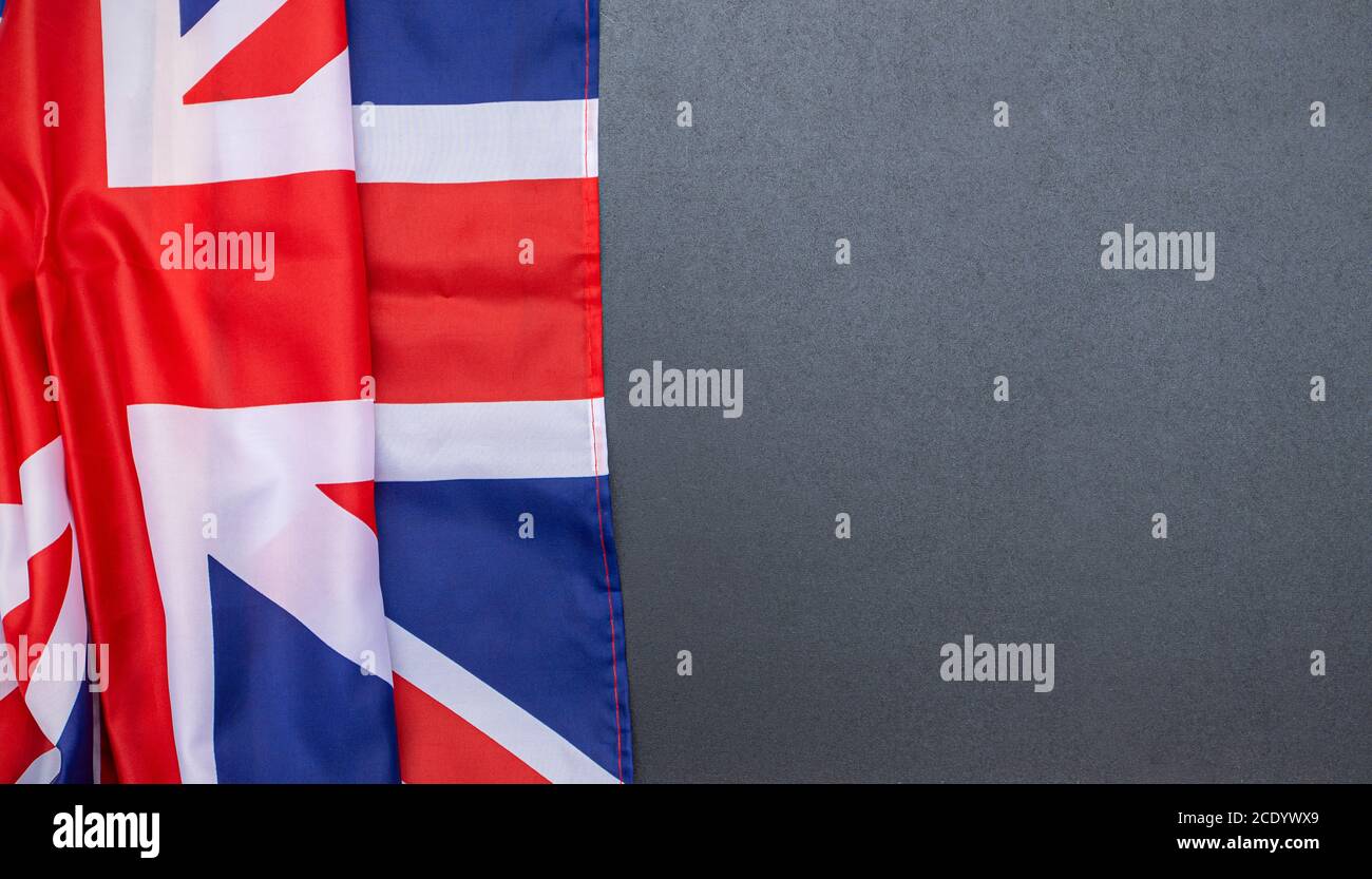 Flagge des Vereinigten Königreichs auf Tafel mit Platz für Text, Konzeptbild über Bildung, Schule und englische Sprache Stockfoto