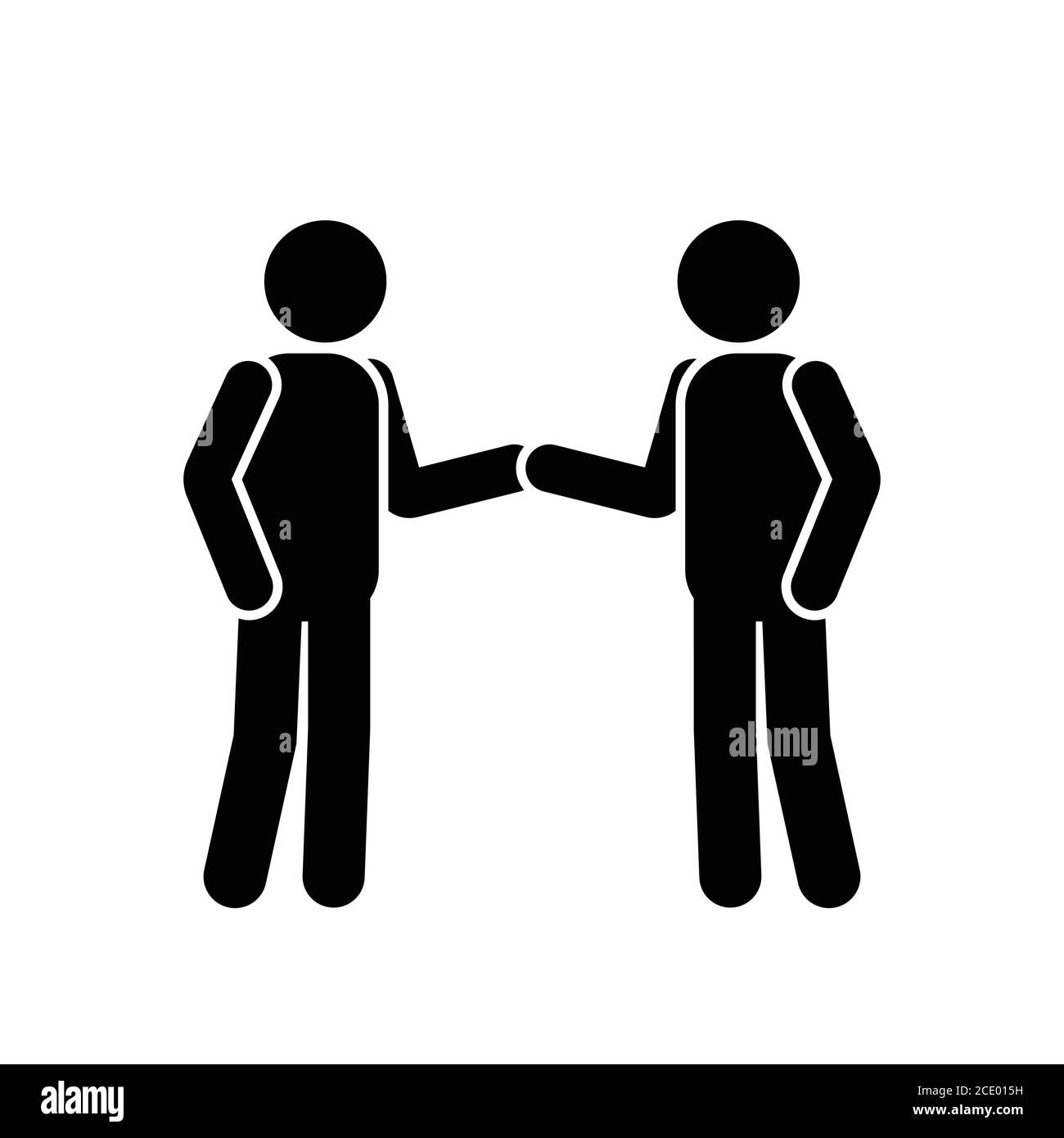 Stick Figur Handshake. Piktogramm, das zwei Männer zeigt, die sich die Hände schütteln. Schwarz-Weiß-EPS-Vektor. Stock Vektor
