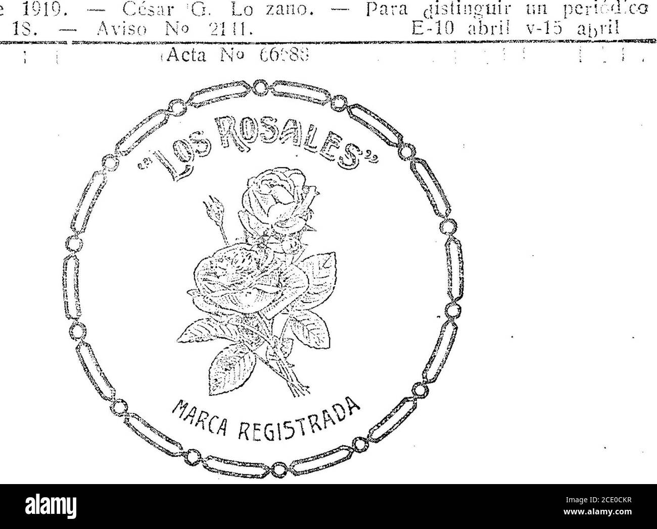 . Boletín Oficial de la República Argentinien. 1919 1ra sección . abril V-15 abril 4 de 1019e la clase 13. April 1919. – Wm. Curri: Y Co„ – para distinguir ropa y otilas.confecciones hechas con leudos-y telas impermeables;, de la clase 16 ?-Aviso Nr. 2284. E-10 Abril V-15 Abril. April 1919 – Marcos reíd mann. – para distinguir bebidas et:sreneraL, no medicinales, al coi: ról i cas o no alcolroi t&lt;]e ca Fall 23. – AvisoÑP 2297. i E-10 abril V-15 abril BOLETÍN! OFICIAL*. =* Buenos AireSfe JtóeveS 10 de Abiril de 1919 25a Acta No 06655 Acta No 66651 Stockfoto