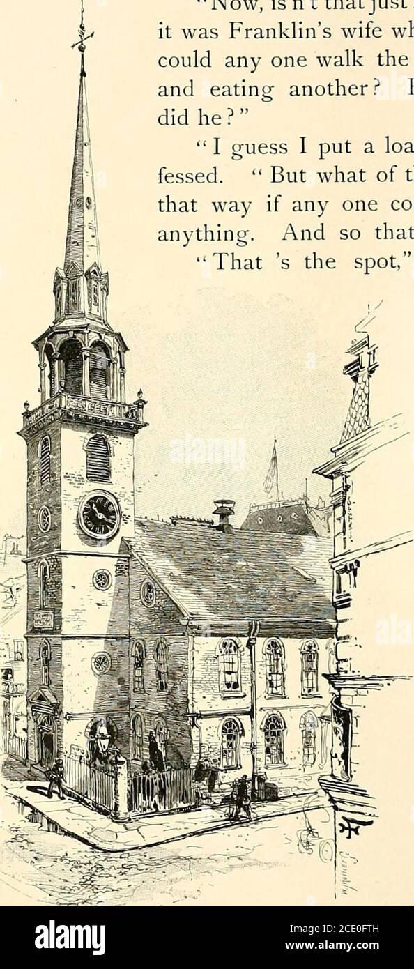 . Das Jahrhundert Buch der berühmten Amerikaner : die Geschichte von einem jungen Menschen Wallfahrt zu historischen Häusern . ory, Jack konfessed. Aber was ist damit? Franklin hätte es so essen können, wenn jemand konnte. Er war schlau genug, alles zu tun. Und so ist es, wo er geboren wurde, oder?das ist der Ort, sagte Onkel Tom. Einige Menschenlare sein Geburtsort war unten auf Hannover Straße, aber es scheint jetzt ziemlich sicher, dass das kleine Milk Straßenhaus war das rechte. Aber nicht in dieser Schneiderei, sagte Christine. Warum, es sieht nicht fast alt genug aus. Natürlich nicht, so Marian. Warum, Franklin wurde in wh geboren Stockfoto