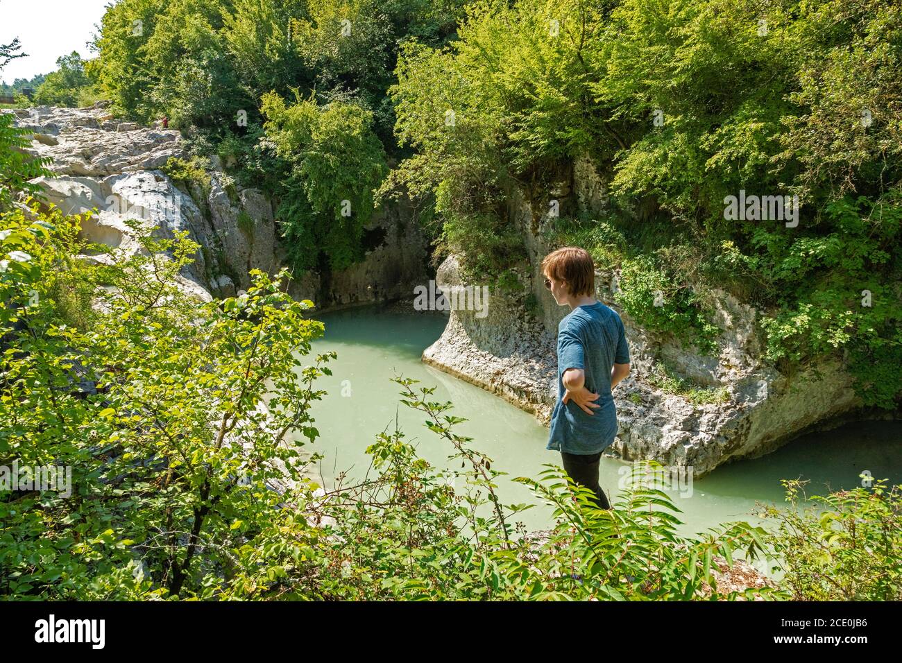 Wasserfall, Fluss Mirna in der Nähe von Kotli, Istrien, Kroatien Stockfoto