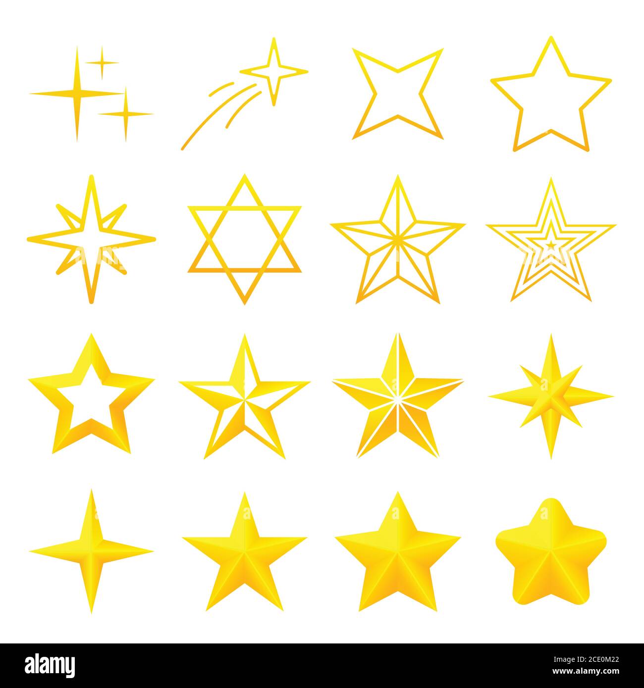Set von glänzenden Stern-Icons in verschiedenen Stil. vektor Stock Vektor
