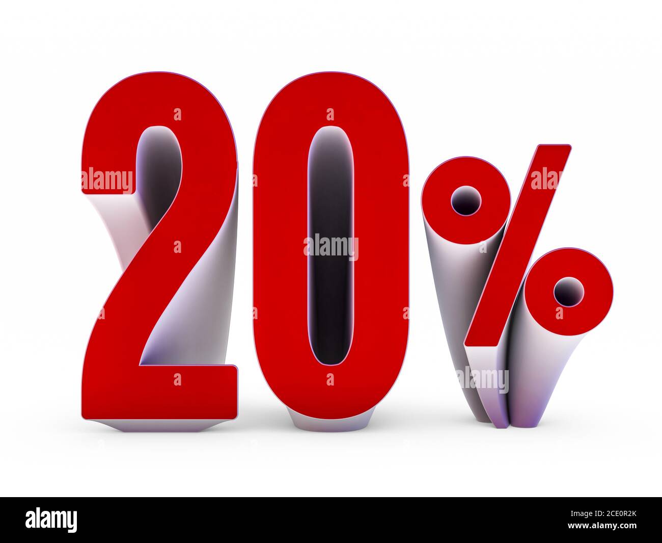 Saisonaler Verkaufshintergrund. 20 Prozent Schrift auf weiß. 3D-Rendering Stockfoto