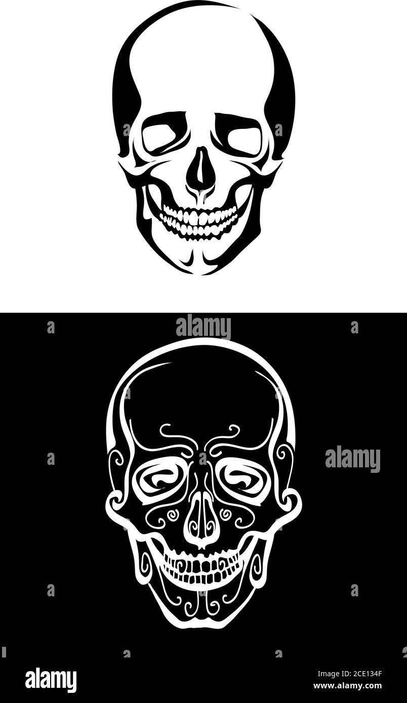 Schädel, Illustration, Symbol, stilisiertes Bild, Grafiken, Schädel, Kopf, Vektor, Illustration, Knochen, Linie, Objekt, Tod, Dekoration, Form, Mensch, Mensch Stock Vektor