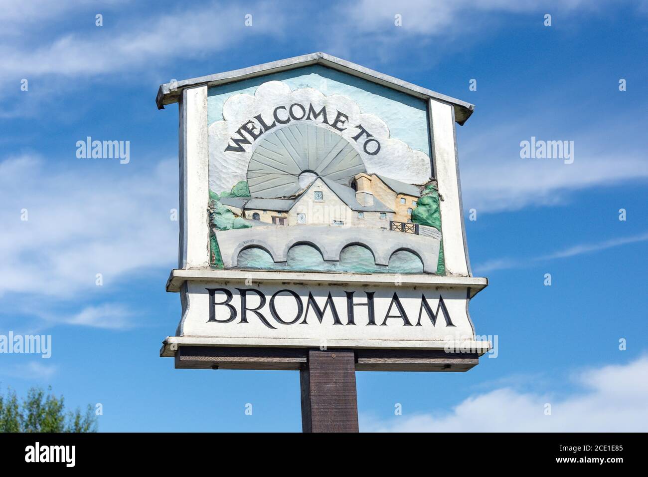 Dorfschild, Bromham, Bedfordshire, England, Vereinigtes Königreich Stockfoto
