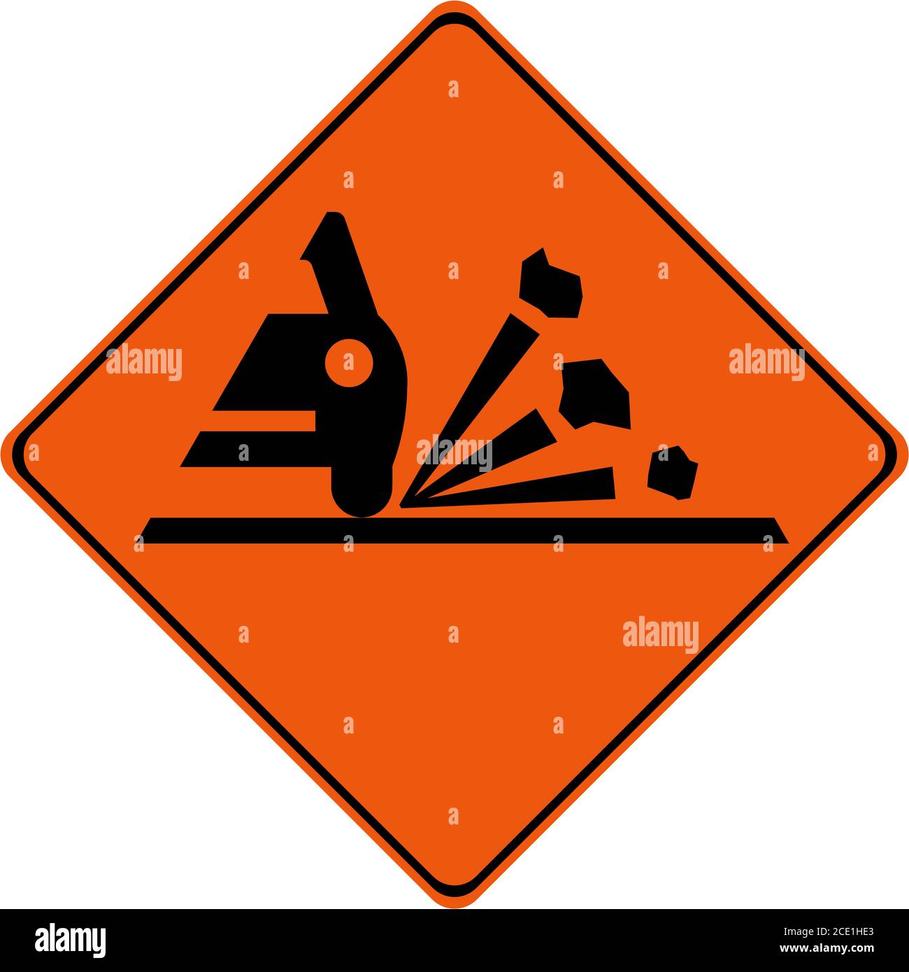 Warnschild mit Kies auf der Straße Symbol Stockfoto