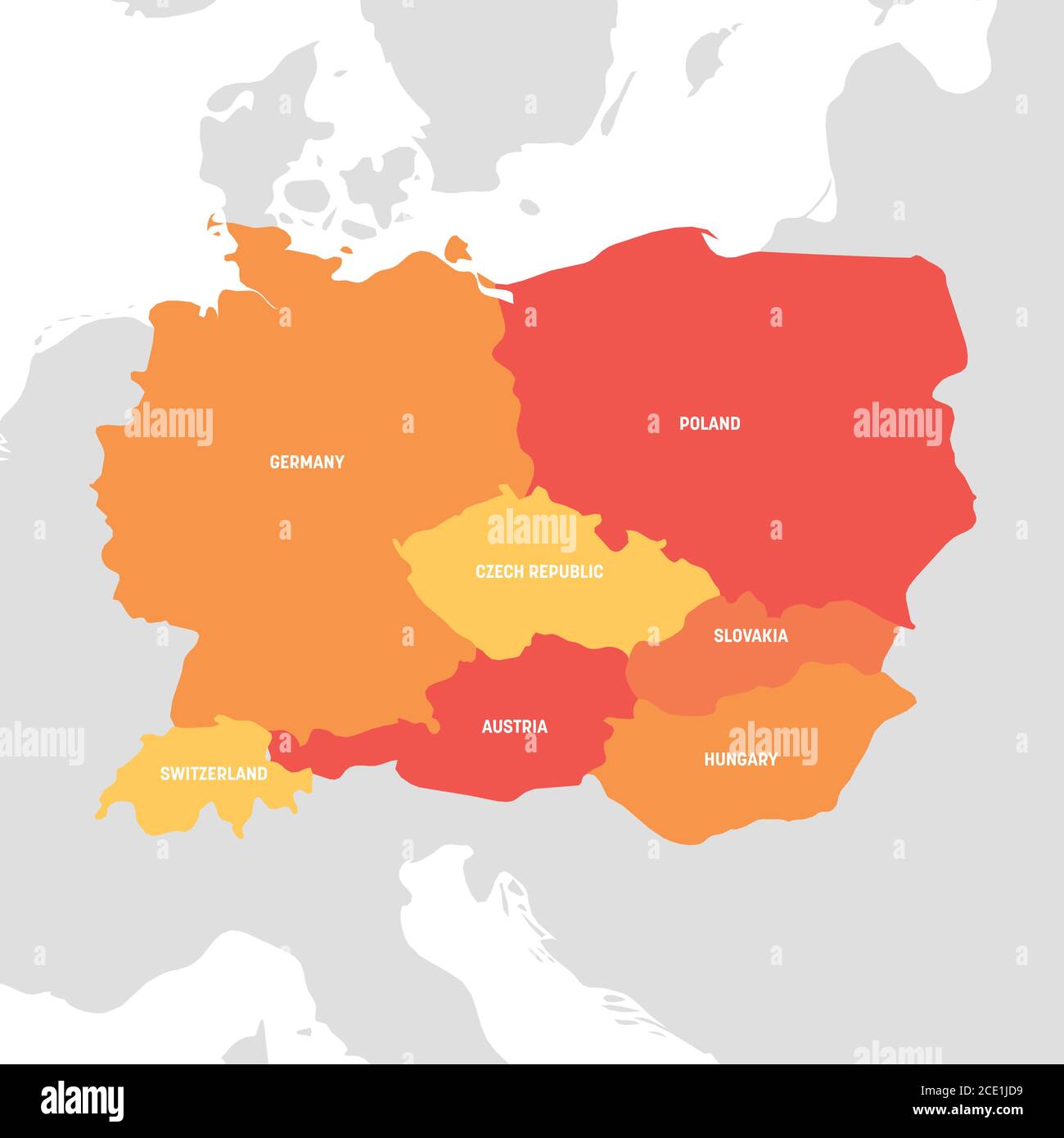 Region Mitteleuropa. Karte der Länder in Mitteleuropa.