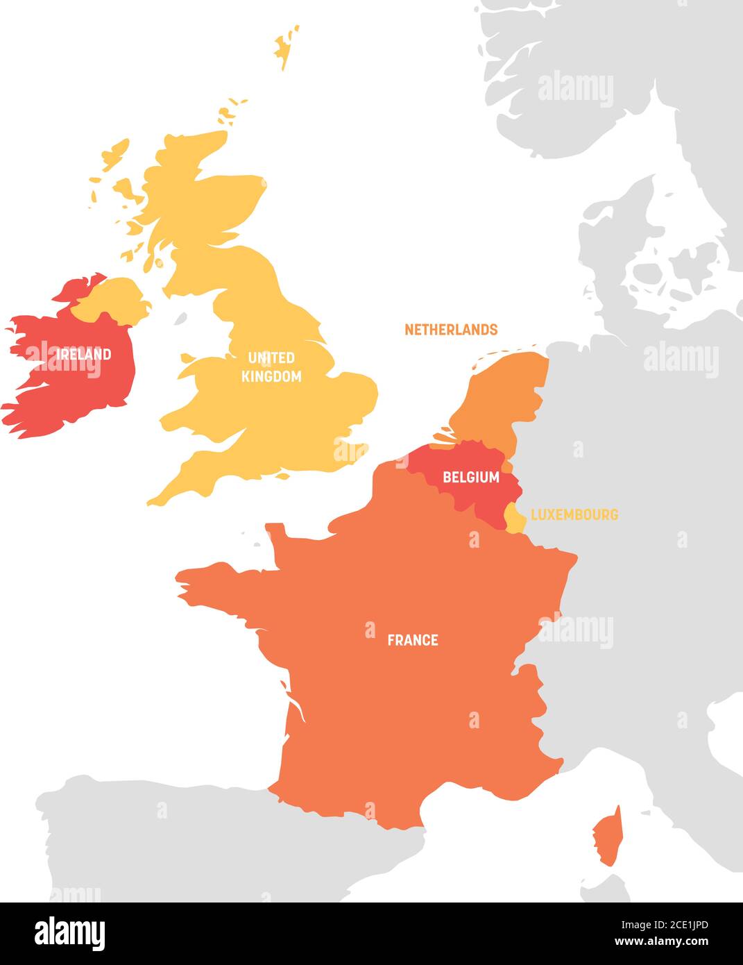 Westeuropa. Karte der Länder in Westeuropa. Vektorgrafik. Stock Vektor