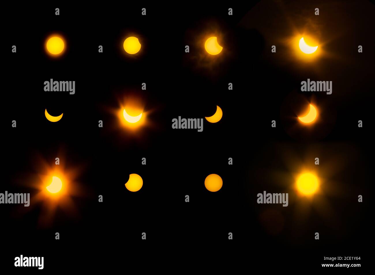 20. märz 2015 Sonnenfinsternis Sequenz und Phasen Stockfoto