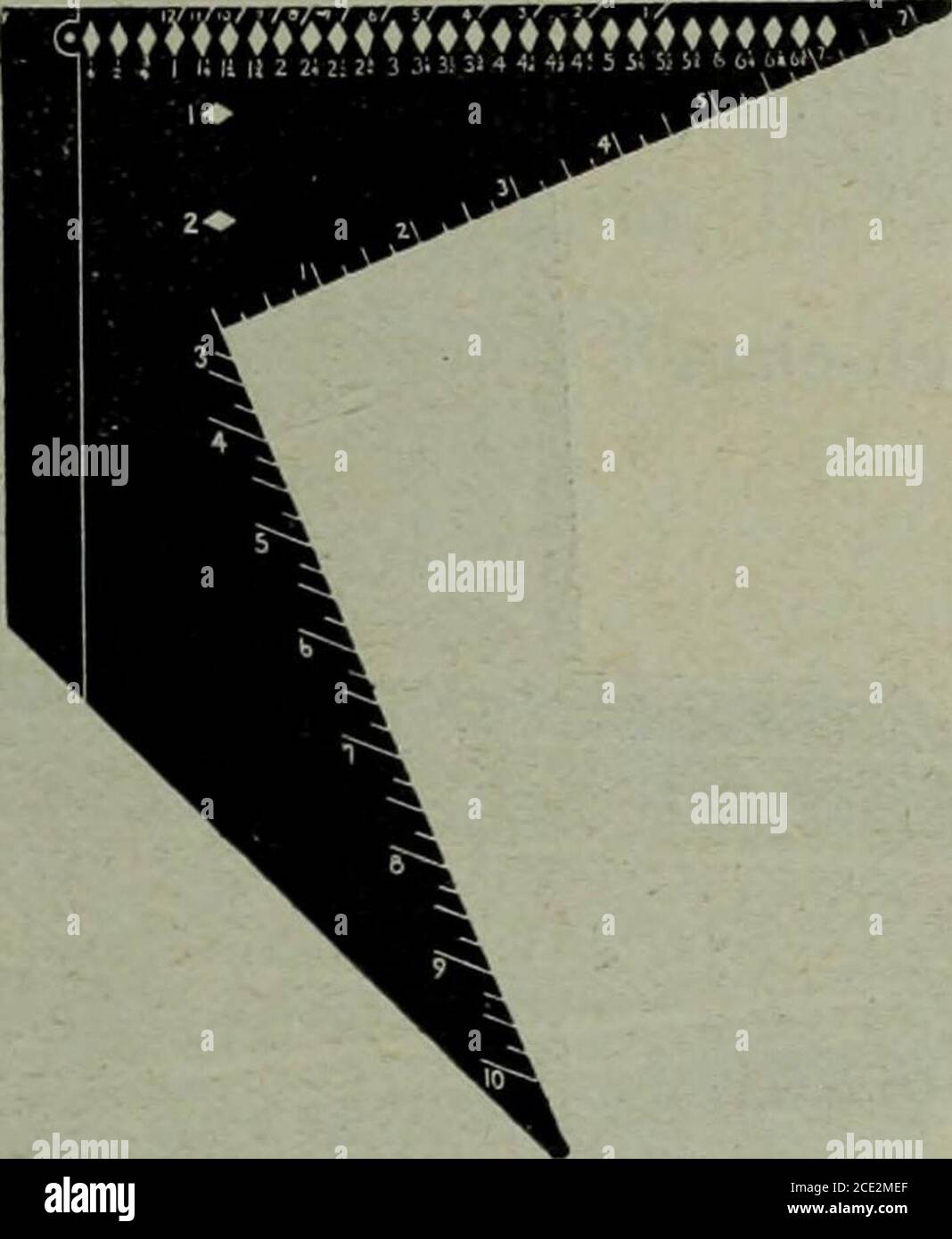 . Hardware Merchandising (Januar-März 1908) . BossBoring Machine LIMITED 138-140 WEST FRONT STREET, TORONTO. ^TN^ raming-Tools. Universelle Kombinationsquadrate können als Try Square, Bevel Square, Pitch Cut Square, Hip und ValleyCut Square und Mitre Square verwendet werden, auch Zeichnungskreise. Stockfoto