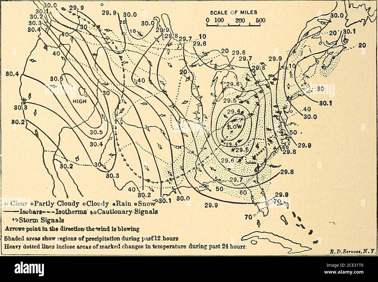 . Elementare physikalische Geographie . Erddrehung und die vorherrschenden Westlichen. Diese nimmt zu, da sich der Pfad fast anorderwärts nähert, und die Stürme drehen sich in der Regel in der Breite der Region zwischen Florida und Cape Hatteras. Gemäßigter Breitengrad Zyklone: Ähnlichkeit mit Hurricanes. – in vielerlei Hinsicht haben diese Stürme eine Ähnlichkeit mit den typischen Wirbelstürmen; und bis vor kurzem war es unter Meteorologen üblich, die beiden Klassen als verwandte Phänomene zu betrachten, die von ähnlichen Ursachen abhängig sind. Diese Stürme sind diejenigen, die den größten Teil des Regens zu thenor bringen Stockfoto