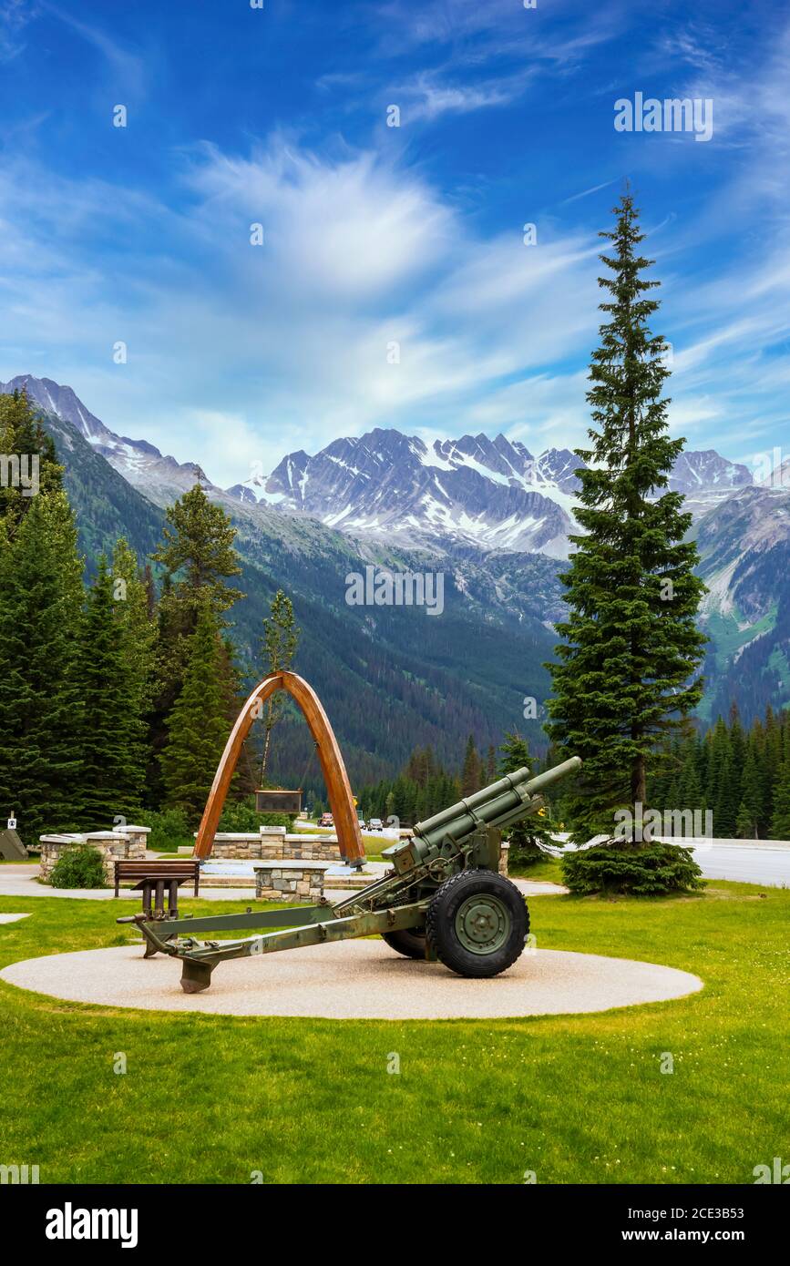 Das Rogers Pass Memorial Gipfeldenkmal, British Columbia, Kanada. Stockfoto