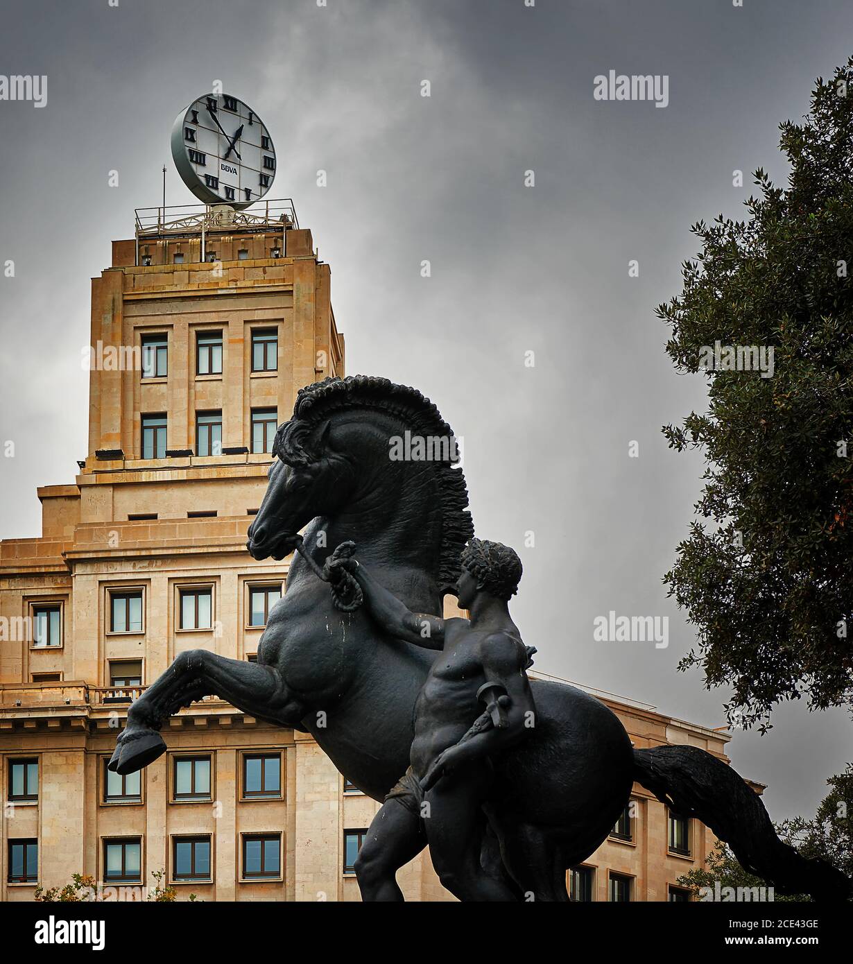 Placa de Catalunya Pferdesstatue Stockfoto