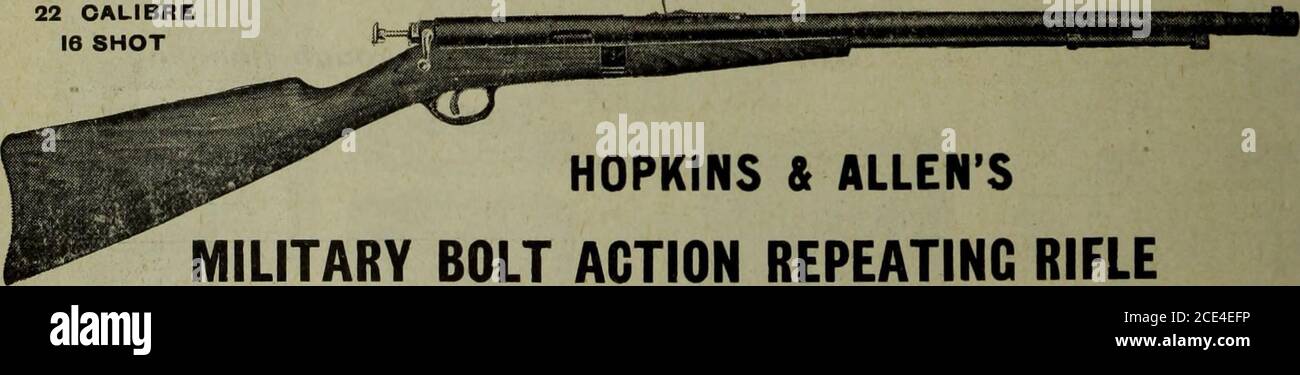 . Hardware Merchandising (Januar-März 1908) . NEUE FABRIK DER BRANTFORD SCHRAUBE CO., LIMITIERT. BRANTFORD, KANADA. Hersteller von HolzschraubenMaschinenschraubenWagenschrauben Maschinenschrauben Boiler RiefenStove Schrauben Reifenschrauben Muttern, Riemchen und Draht EIN REKORD VERKÄUFER 22 CALIBER16 ERSCHOSSEN. HOPKINS & ALLENS MILITARY BOLT ACTION REPEATING RIFLE 7Q seit langem wird ein gutes Gewehr zu diesem Preis gefragt – und der HOPKINS & ALLEN Junior Repeater erfüllt die Rechnung. Dieses Gewehr wurde und LISTE wird ausgiebig beworben, und ein schwerer Verkauf dafür wird geschaffen. TECHNISCHE DATEN: – 22-Zoll-Lauf, Take-Down, Stockfoto