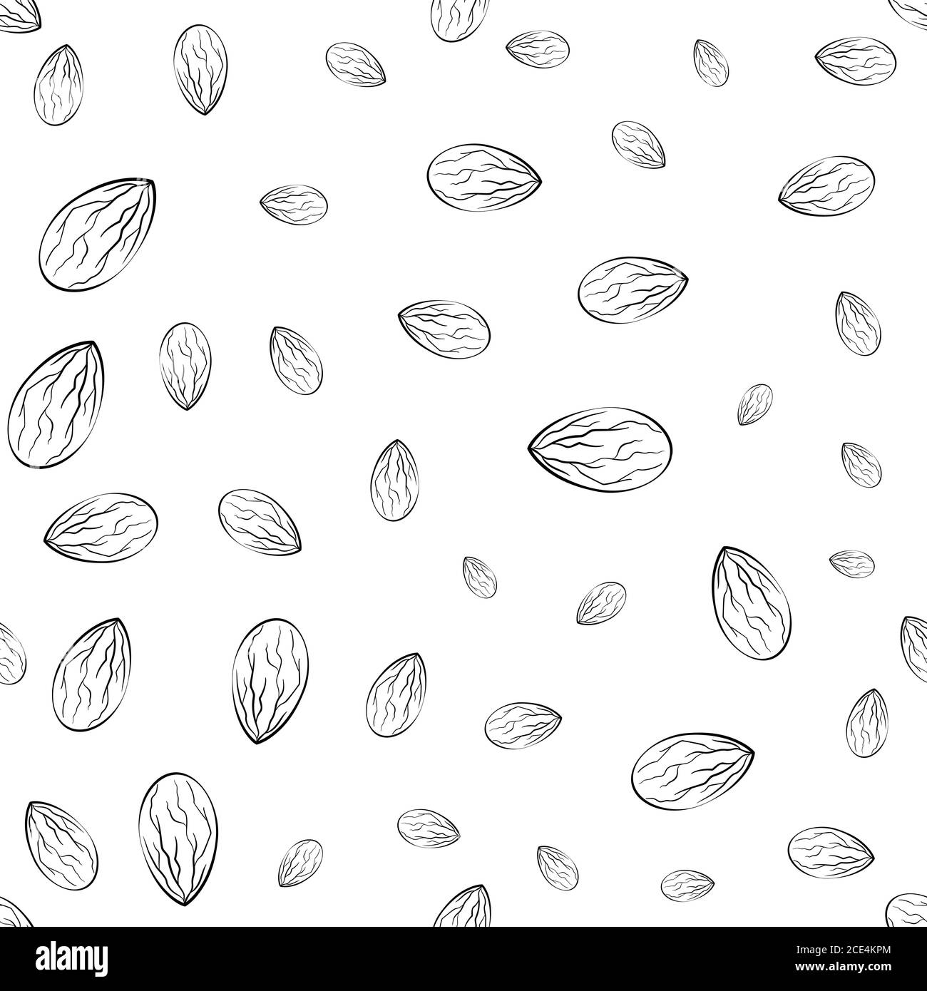 Mandeln Linie Nahtloses Muster in handgezeichneter Form Stock Vektor