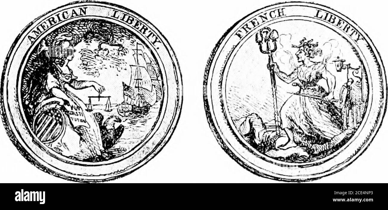 . Große Debatten in der amerikanischen Geschichte, von den Debatten im britischen parlament über den Colonial Stamp Act (1764-1765) bis zu den Debatten im Kongress am Ende der Taft-Regierung (1912-1913) . Das ganze countrj^ flammte mit kriegerische Defiance. Überall fanden Massenmeet-ings statt und es wurden Adressen zur Unterstützung des Präsidenten angenommen; Freiwillige boten sich selbst für den Krieg an, und es wurden Abonnements von Geld und Kriegsvesels gemacht. Das revolutionäre Abzeichen der Zeit, die schwarze Kakade, wurde zu einem beliebten Schmuck von Hüten und patriotischen Songs, wie Hail Columbia undAdams und Libert Stockfoto