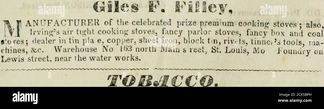 . Die westliche Zeitschrift: Der Landwirtschaft, der Manufakturen, der mechanischen Künste, der internen Verbesserung, des Handels und der allgemeinen Literatur. F Kabinettmöbel, Stühle, Bettgesteads, u. c., Noa. 44, 46 und 48, Olive Street, gegenüber dem Monroe House, St. Louis, Mo. A SLI&lt;j;o Buchladen und Papierlager. MOS H. SHULTZ, Nr. 136, Nord-Main Street St Lou s, gegenüber der Bank.Großhandel Händler in Büchern, Papier und Papeterie. DER unders gned nimmt er Freiheit, Sie zu informieren, dass er seinen Geschäftsplatz in Olive Street, ein paar Türen oben, vergeblich, Südseite, in theExchange Building, und drei Türen über V entfernt hat Stockfoto
