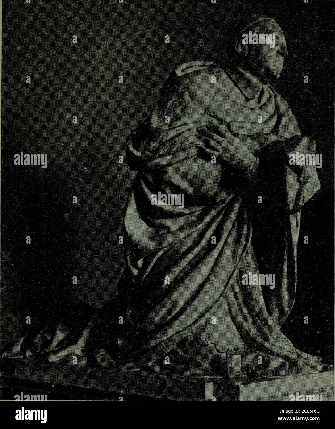 . L'Art de reconnaître les Styles : le style Louis XIII . s doute, fut pensionné du roi et logéau Louvre, comme Sarrazin, son élève, naquit et mou-rut à Paris (1581-1658). Son Chef-dœuvre serait le Mo-nument élevé à Paris (et achevé en 1647) à la gloire deLouis XIII et de Louis XIV dont il Reste, au Louvre,les deux belles Statues en Bronze, du roi [Abb. 81) etdAnne dAutriche [Abb. L 82, S. On voit aussi, de cet ar-tiste distingué, de bonnes figures décoratives à Saint-Gervais : Saint Gervais et Saint Protais; dautre part,le Louvre konservieren de lui : le Mausolée de Charlotte-Catherine de La Trémoill Stockfoto