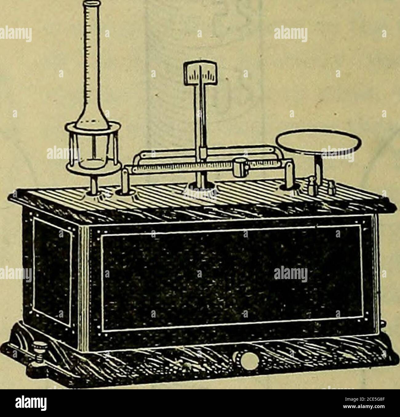 . Chemische Prüfung von Milch und Sahne . Abb. 20. – Art der Messer-Schneide-Creme Balance. Ist genau das gleiche wie in der Milch-Test. Nach dem finalen Wirbeln werden die Testflaschen bis zu einem Punkt oberhalb der Fettsäule in Wasser bei 135 bis 140 Grad F eingetaucht.nach ca. 15 Minuten in diesem Tank bleiben sie. Abb. 21. - Art der Torsionswaage für einzelne Flasche. Entfernt und die Messwerte schnell gemacht. Der wichtigste Unterschied zwischen dem Lesen der Creme-Test und der milktest ist, dass in der Creme-Test die Fettsäule enthalten ist von der Unterseite des unteren Meniskus nach unten, nicht die Oberseite, von Stockfoto