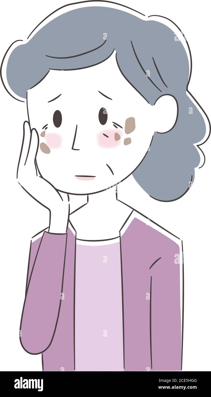 Besorgt Frau mit Hautproblemen. Vektorgrafik isoliert auf weißem Hintergrund. Stock Vektor