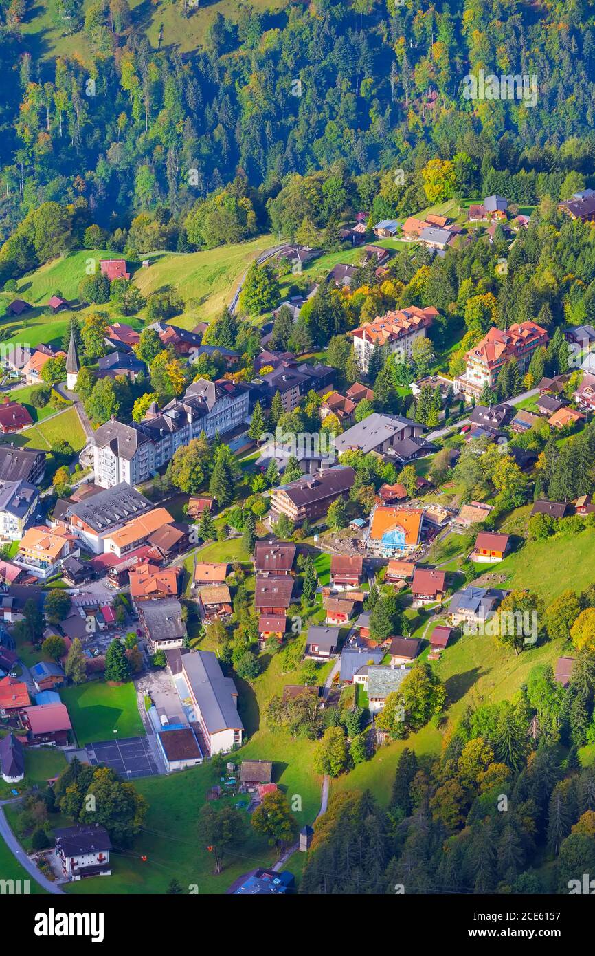 Wengen, Schweiz Stadt Luftaufnahme Herbst Stockfoto