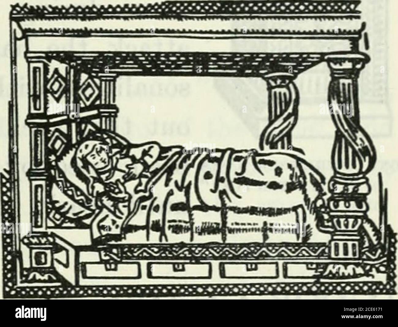 . Das Buch der dekorativen Möbel, seine Form, Farbe und Geschichte . ation zu beweisen, depressivethan beeindruckend, mehr uncomfortabelthan stattlich. Henry der Achte, nach einem alten Inventar von Möbeln im HamptonCourt Palace, besaß ein Bett 11 feetsquare, während das große Bett der Ware erwähnt in der zwölften Nacht, ein monströse Stück Möbel, wird angegeben, dass eine Unterkunft für zwanzig - vier zu havesleeping! Es war offenbar atone Zeit gemalt, aber ist aus dem sechzehnten Jahrhundert, trotz seiner beieingeschrieben in der heutigen Zeit mit dem Datum 1463. Es hat eine gute Ernte für seine Besitzer von Bank-holi verdient Stockfoto