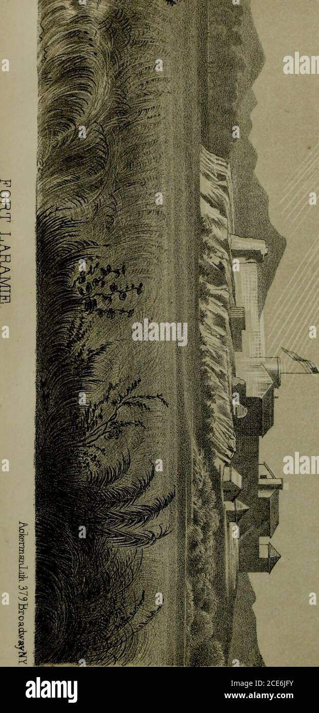 . Erkundung und Besichtigung des Tals des Großen Salzsees von Utah : einschließlich einer Neuanfertigung einer Route durch die Rocky Mountains. . FORT LARAMIE. 58 Vorbereitungen für die Fortsetzung unserer Reise. Ich hier entpackte einer der Barometer, die ich hatte die Verantwortung für die SmithsonianInstitution, links auf diesem Posten. Es hatte die Reise ad-miraably gestanden, war in vollkommener Ordnung, und wurde von Lieu-Pächter Woodbury, des Korps der Ingenieure freudig empfangen. Beobachtungen alsovere für den Breitengrad des Pfostens gemacht, die es in lat platziert. 4212 38 2, lang. 104 Grad 31 26. Fort Laramie, früher bekannt als Stockfoto