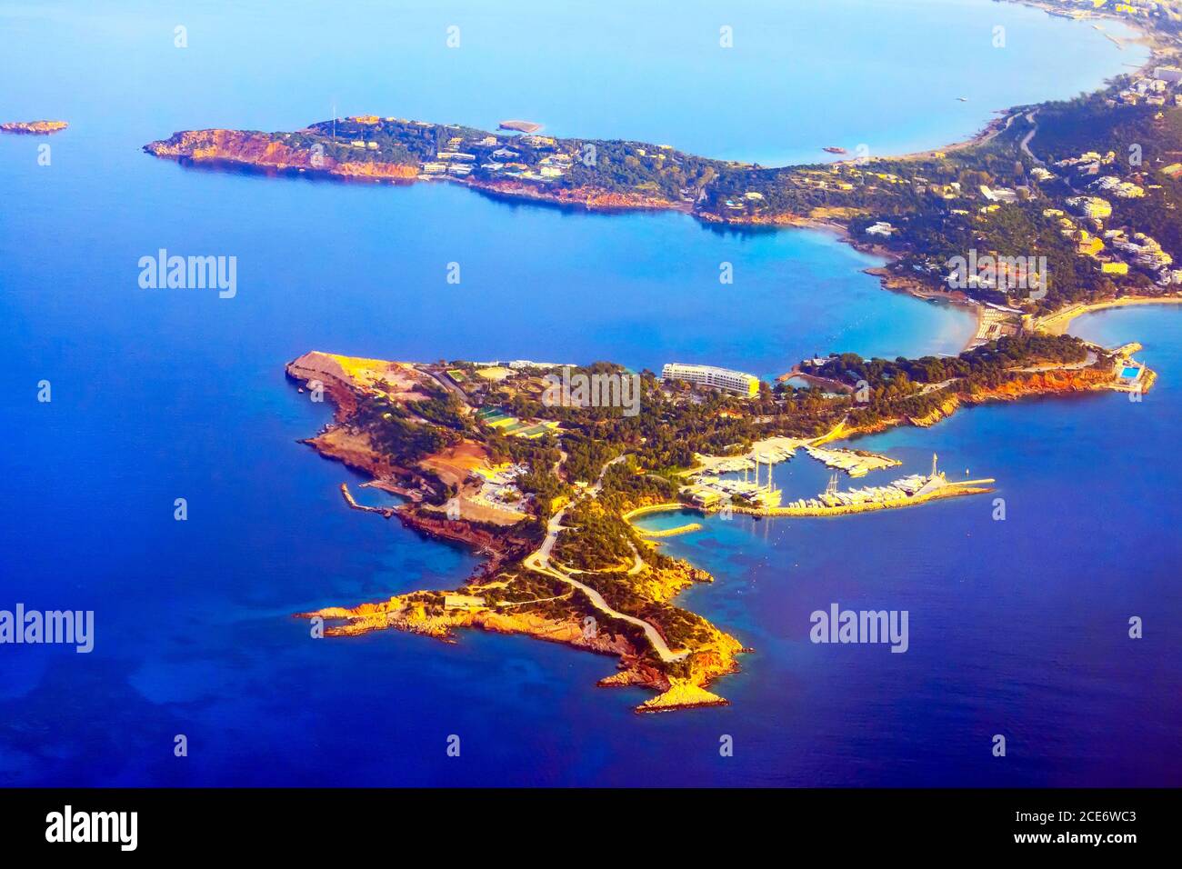 Luftaufnahme von Athen, Griechenland aus dem Flugzeug Stockfoto