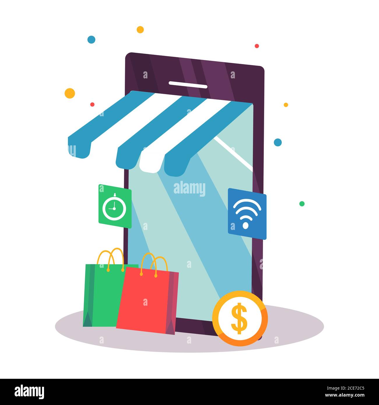 Online-Shopping auf Handy. Premium-Vektor Stock Vektor