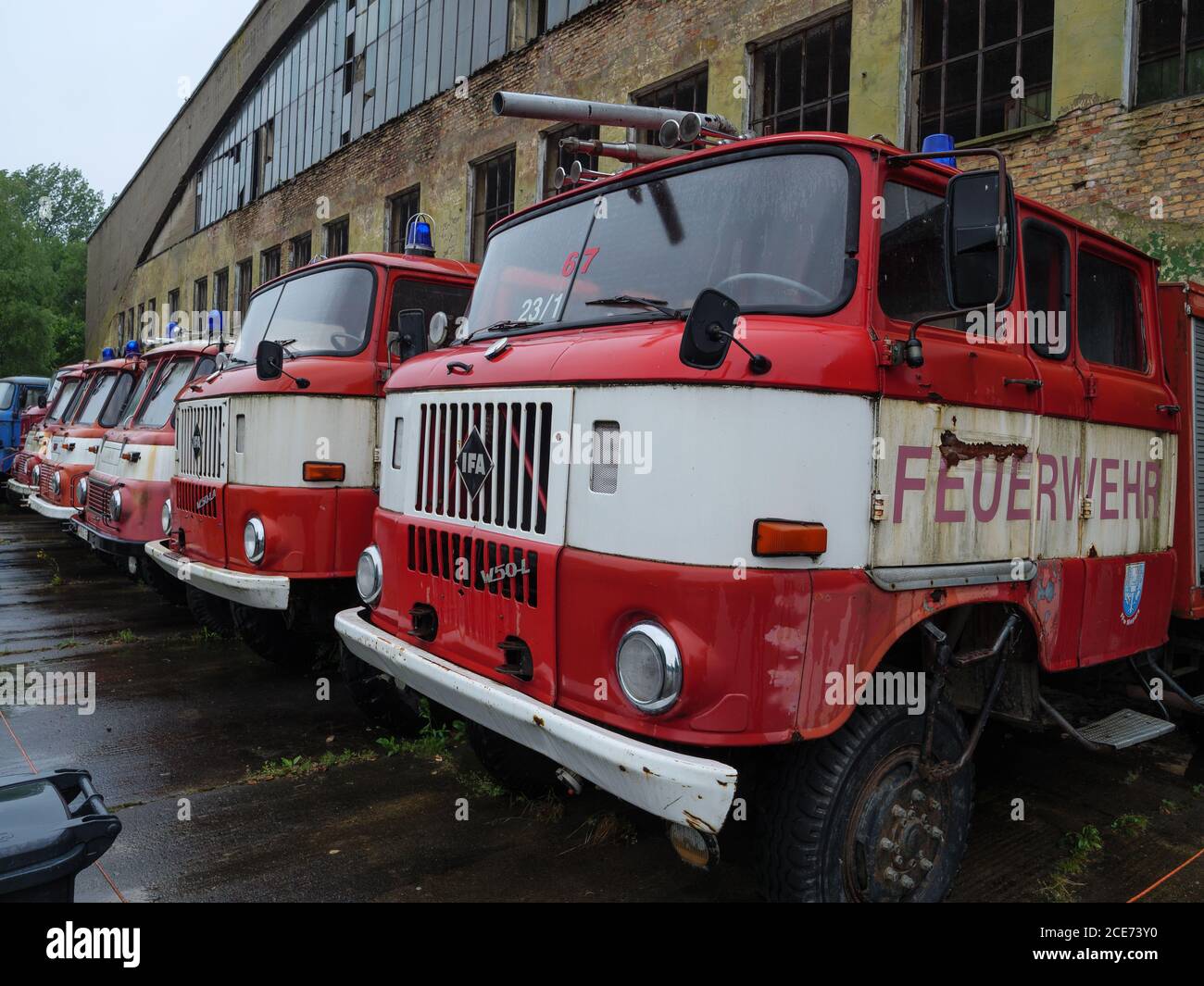 Alte Feuerwehrautos Stockfoto