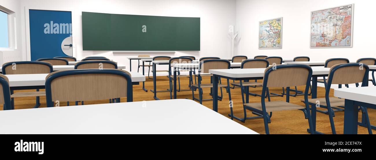 Zurück in die Schule leeres Klassenzimmer 3D-Rendering Stockfoto