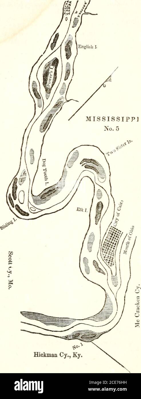 . Der westliche Pilot : mit Karten des Ohio River, und des Mississippi, von der Mündung des Missouri zum Golf von Mexiko ; begleitet mit Anweisungen für die Navigation der gleichen, und ein Gazetteer ; Oder Beschreibung der Städte auf ihren Ufern, Nebenflüsse, usw., auch eine Vielzahl der Angelegenheit, die für Reisende interessant ist, und alle, die in der Navigation dieser Flüsse betroffen sind; Mit einer Tabelle der Entfernungen von Stadt zu Stadt auf allen oben genannten Flüssen. Etwa eine Meile unten, halten Sie wieder in Richtung der rechten Küste. CAPE GIRARDEAU, rechts Dies ist eine sehr angenehm gelegene Stadt von Missouri, auf einem hohen B Stockfoto