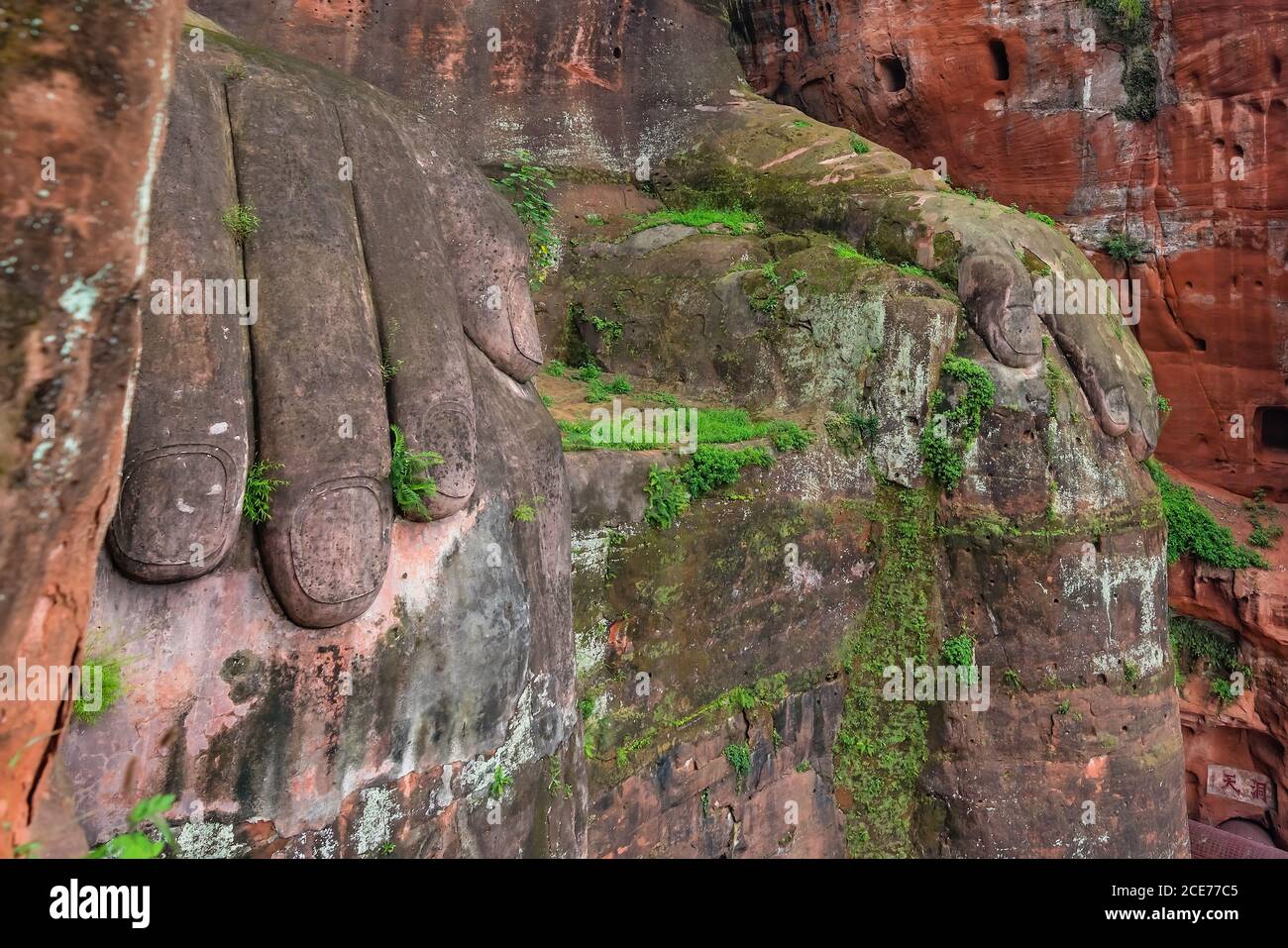 Nahaufnahme der majestätischen riesigen Leshan Buddha Hände Stockfoto