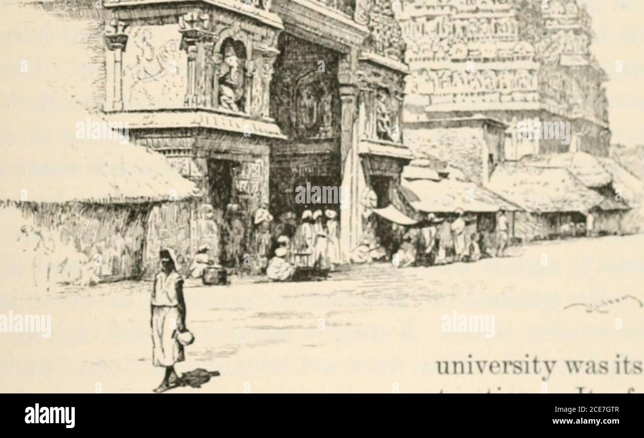 . Indika. Das Land und die Menschen in Indien und Ceylon . J-. I i ml-l i ROT I. -l ill CHRE, M ei R Universität war seine große Attraktion. Sein Ruhm als Aseal des Lernens verbreitete sich weit ;in»l breit. Ich bezweifle nol tli.it seinen Vortrag• hallstracted Studenten aus allparts der orientalischen Welt. Das Erbe der Stadt war eine Richgrouping der intellektuellen, politischen und sozialen Macht; Madura war nichts anderes als die Hauptstadt des Königreichs beschrieben von Ptolemäus als die Regio Pandionis. Im dritten Jahrhundert glänzte die Universität als literarisches Zentrum ganz Indiens. Von thattime an, für zehn Jahrhunderte, oder bis Th Stockfoto