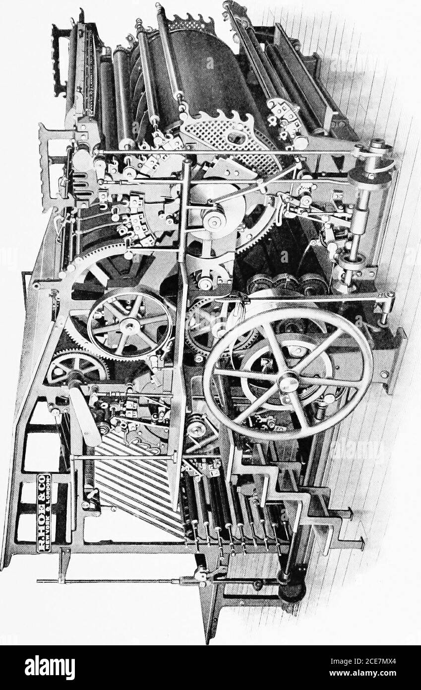 Eine Kurze Geschichte Der Druckmaschine Und Der Verbesserungen In Der  Druckmaschine Von Der Zeit Gutenbergs Bis In Die Gegenwart. Ecylinder Und  Ein Abdruckzylinder, Jeder Der Plattenzylinder Seine Eigenen Farb- Und  Dämpfungsgeräte