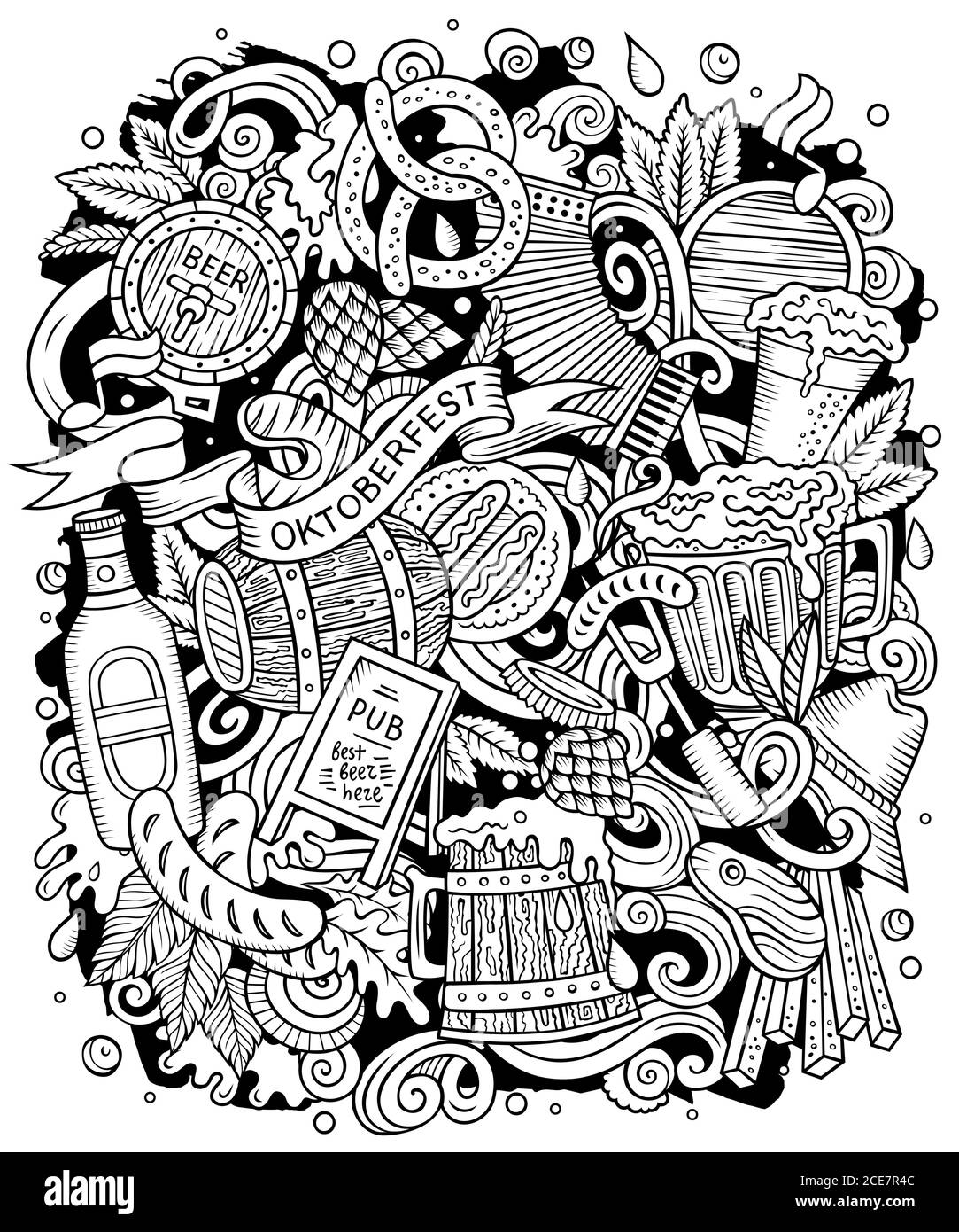 Cartoon Vektor Doodles Bier fest Illustration. Oktoberfest lustige Bild Stock Vektor