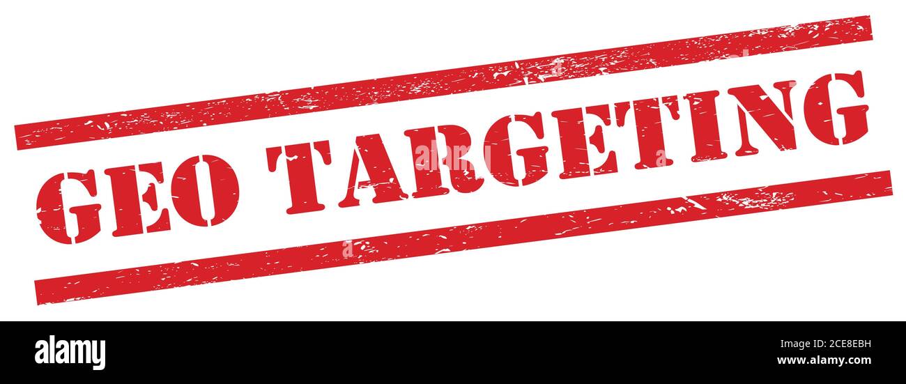 GEO-TARGETING-Text auf rotem grungy Rechteck-Stempel. Stockfoto