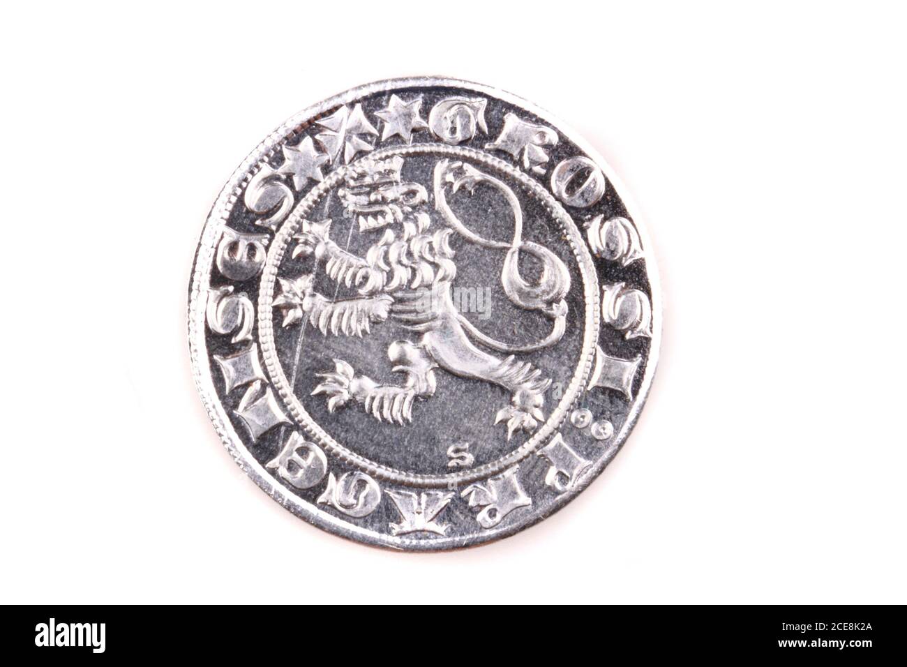 Historische tschechische Münze (Silber) isoliert auf weißem Hintergrund Stockfoto