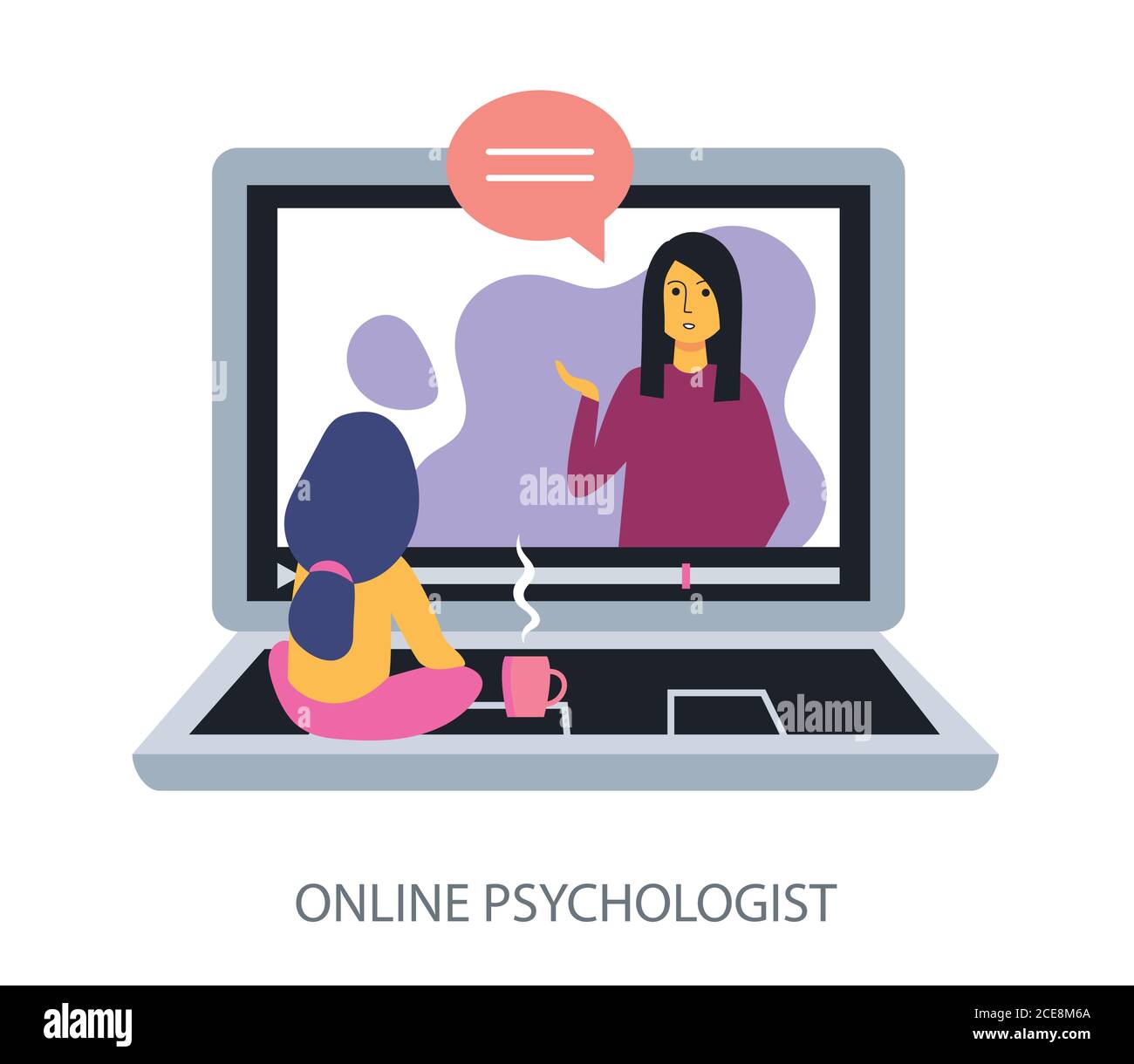 Online Psychologe Konzept auf weißem Hintergrund, flache Design Vektor-Illustration Stock Vektor