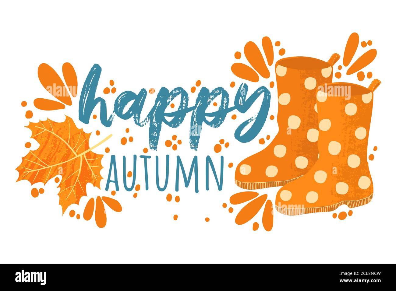 Happy Autumn - Herbst Typografie Zitate mit Herbst Elemente. Vektor-Zitate mit Herbstblättern, Gummistiefel und Beeren. Isoliert auf weißem Hintergrund Stock Vektor
